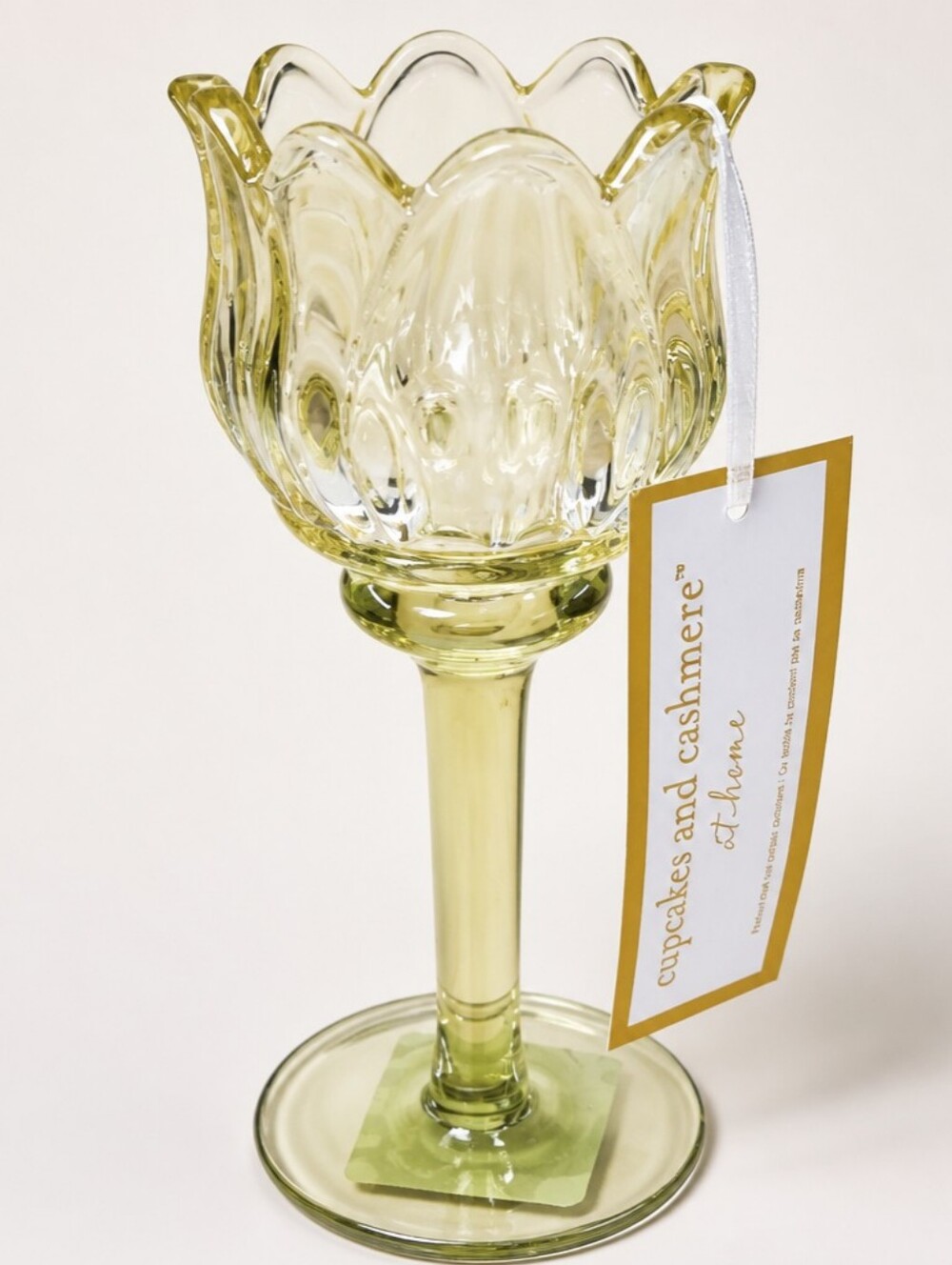 🔹️NWT Cupcakes & Cashmere Yellow Glass Tulip Candle Holder